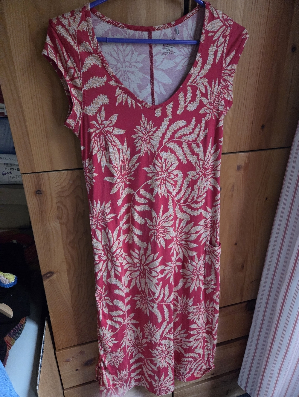 Toad & Co Muse Orange Pink Cap Sleeve Vee Neck Midi Jersey Dress Size XS
